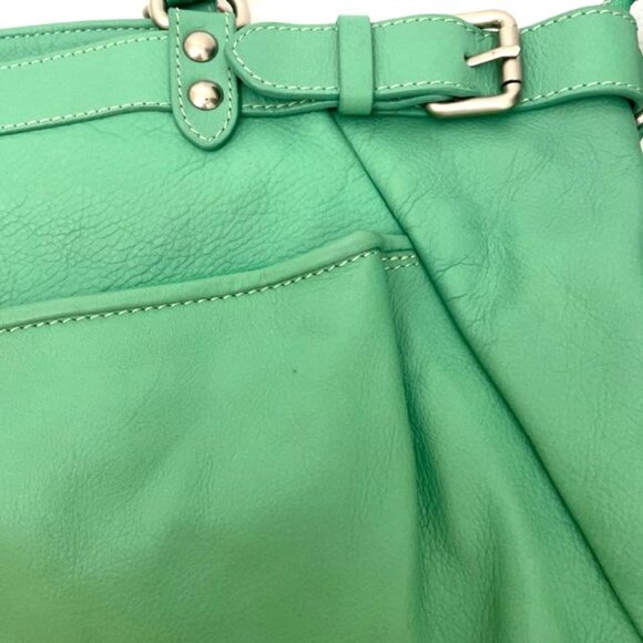 Garnet Hill Leather Purse Bag Green Italy Double Handles & Shoulder Strap - Picture 10 of 11